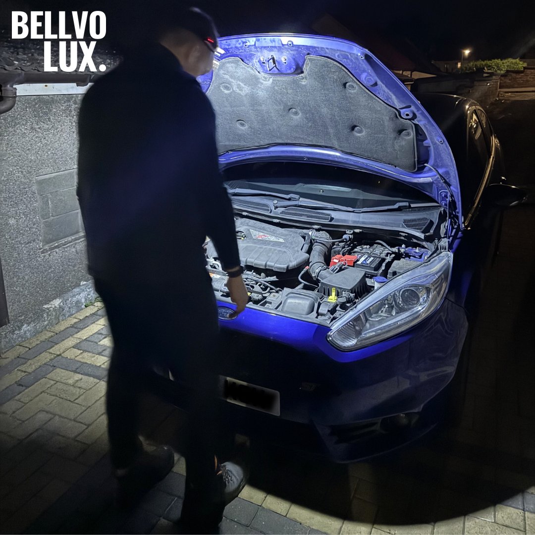 BellvoLux LED Headlamp 2.0 - lighting a car engine at night